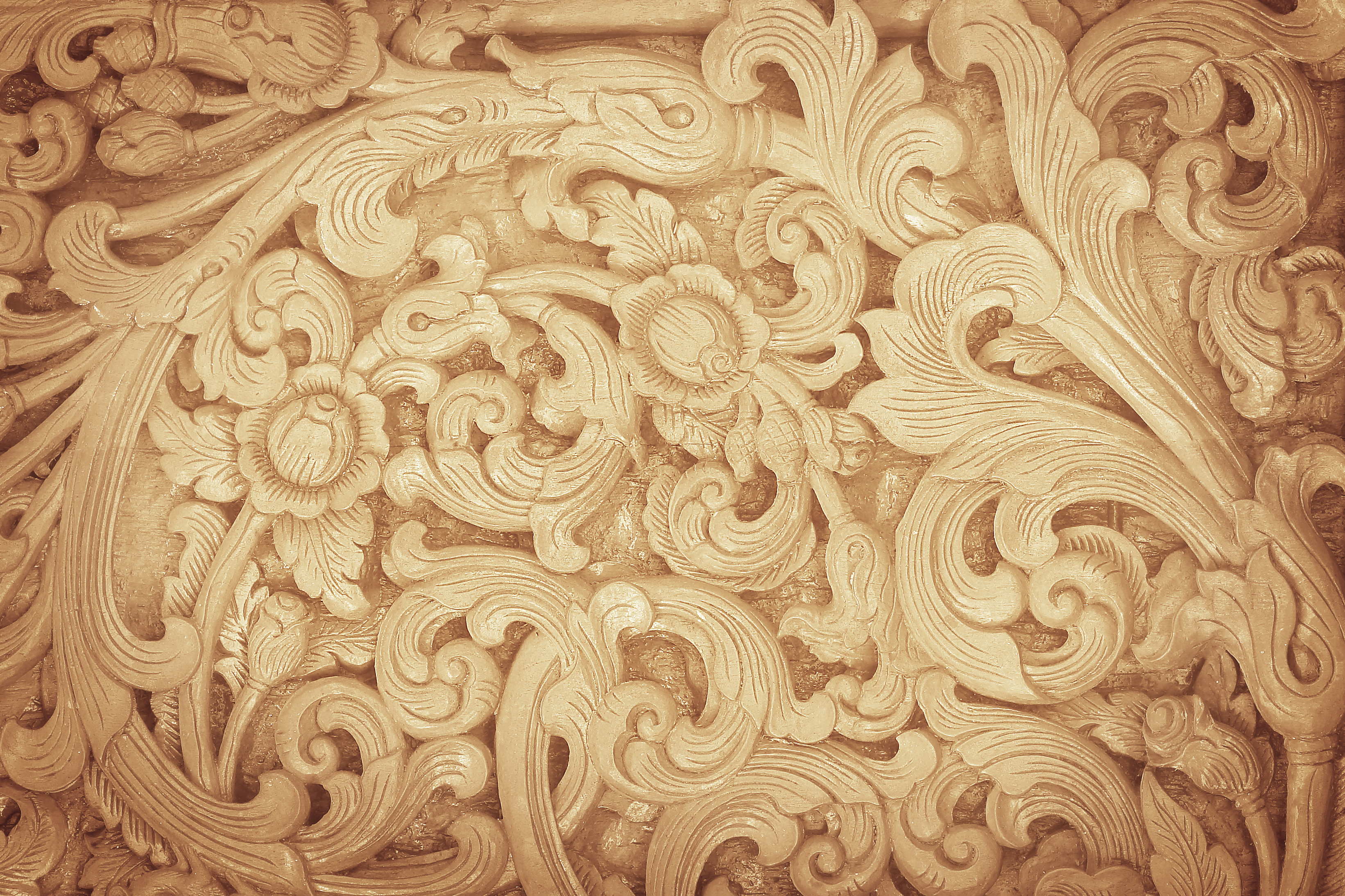 wooden carved flowers texture background